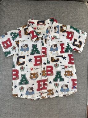 Pink Chicken- Kids Varsity Letter Short Sleeve Button-Up  Jack Shirt